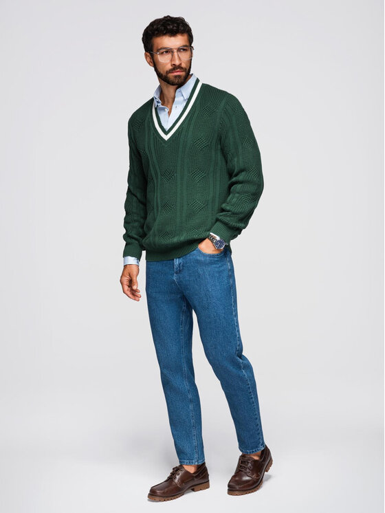 Ombre Ombre Sweter OM-SWSW-0151 Zielony Regular Fit