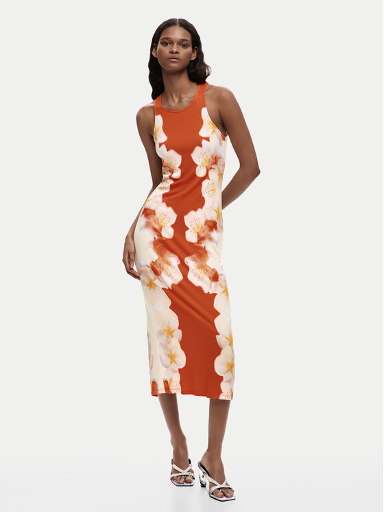 Desigual Rochie de zi Jasmine 26SWVK37 Portocaliu Slim Fit