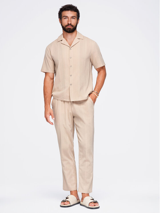 Ombre Ombre Spodnie materiałowe OM-PACP-0312 Brązowy Regular Fit