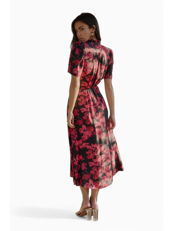 RÊVER DE MOI RÊVER DE MOI Sukienka codzienna ELENA RED FLOWER MIDI DRESS Czerwony Slim Fit