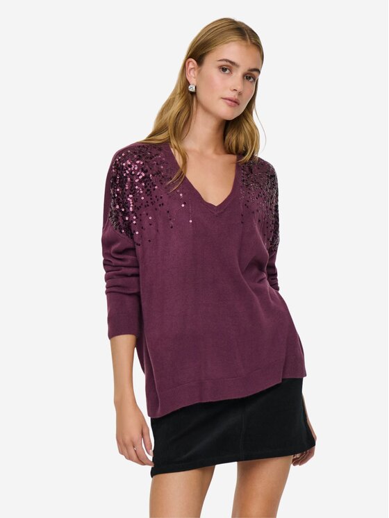 ONLY ONLY Maglione Onlstarry ls sequins boxy Bordeaux Regular Fit