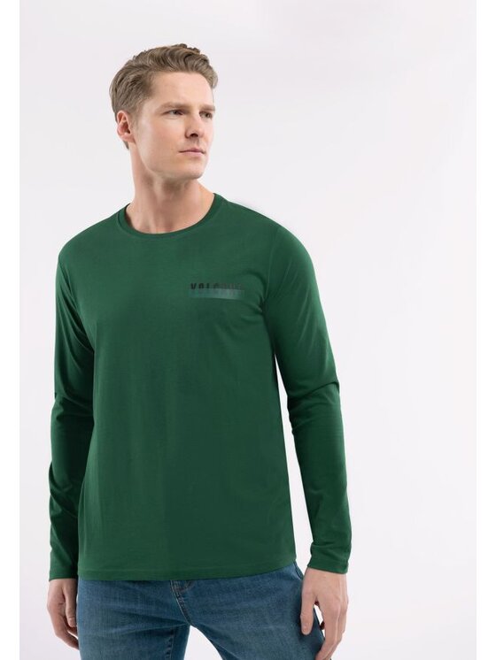 Volcano Volcano Longsleeve L-MONO Zielony ciemny Regular Fit