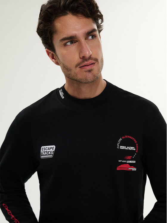 4F 4F Longsleeve WHEEL & WAVE Czarny Relaxed Fit