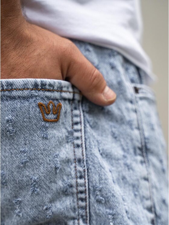 Jigga Wear Jigga Wear Szorty jeansowe Krótkie Spodenki Jeansowe Męskie Jasne Niebieskie Jigga Wear Small Outline Crown Dots M Niebieski Regular Fit