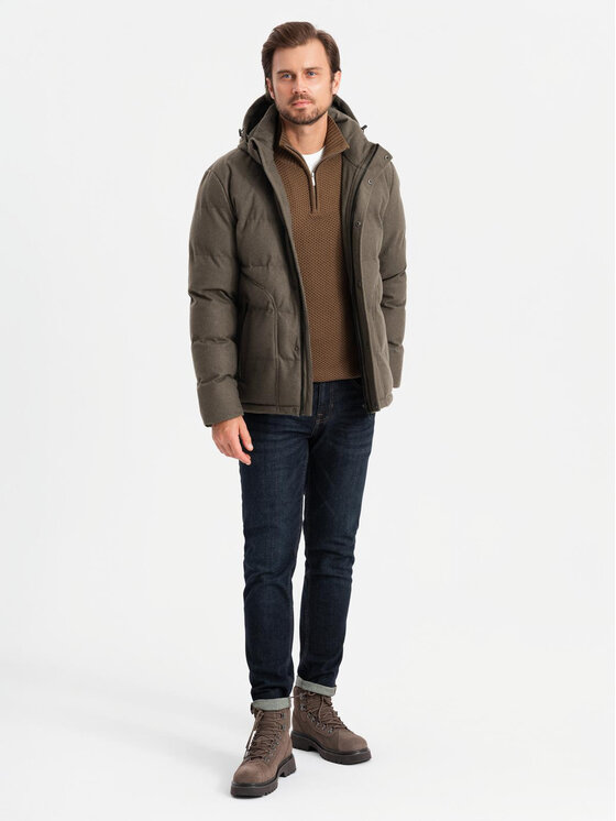 Ombre Ombre Vatovaná bunda OM-JAHP-0203 Khaki Regular Fit