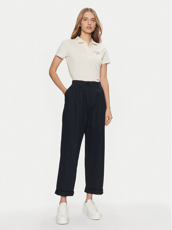 Tommy Hilfiger Tommy Hilfiger Тениска с яка и копчета WW0WW43930 Бежов Slim Fit