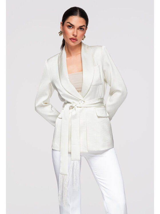Ombre Ombre Marynarka OW-BLZB-0115 Biały Slim Fit