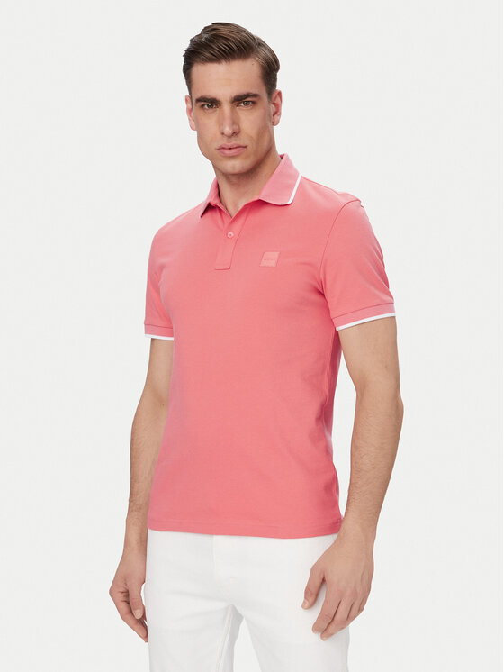 BOSS Tricou polo Passertip 50507699 Roșu deschis Slim Fit