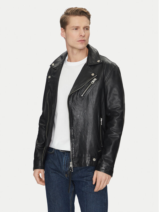 Guess Guess Kožená bunda M2YL12 L0QN0 Černá Regular Fit