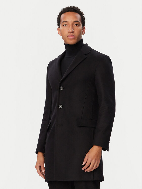 HUGO HUGO Вълнено палто 50569210 Черен Slim Fit