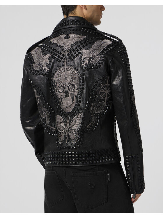 PHILIPP PLEIN PHILIPP PLEIN Kurtka skórzana 29009 Czarny Slim Fit
