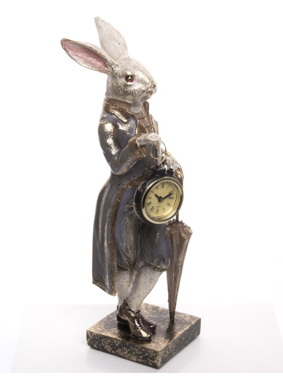 MIAhome MIAhome Figurka królik 34x12x9 cm ELEGANT IV w błyszczącym fraku i z zegarkiem Kolorowy
