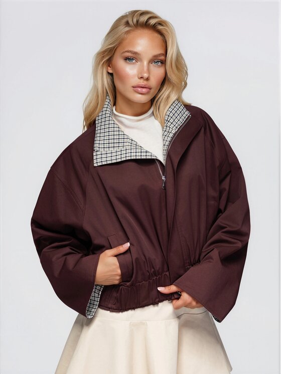 Ombre Ombre Kurtka przejściowa OW-JT-E0017 Bordowy Oversize