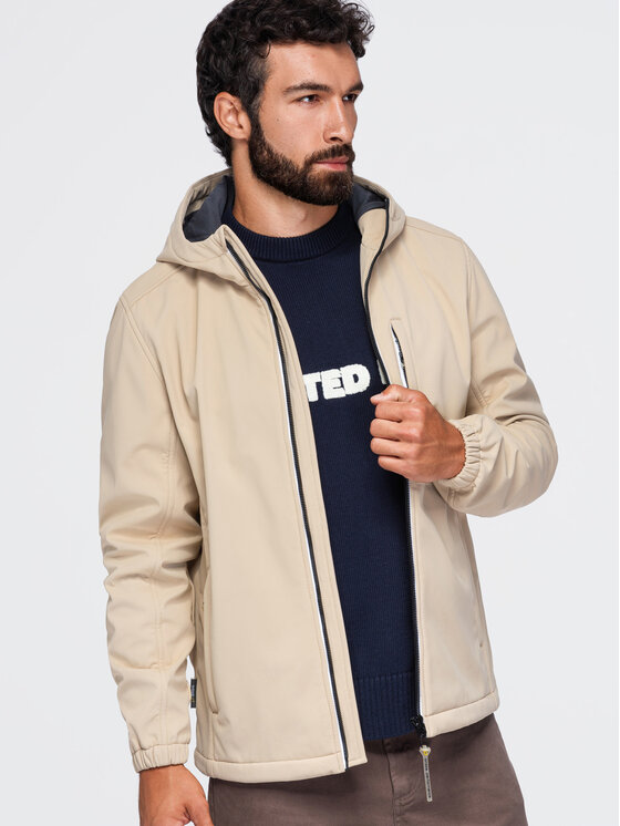 Ombre Ombre Kurtka przejściowa OM-JANP-0292 Beżowy Regular Fit