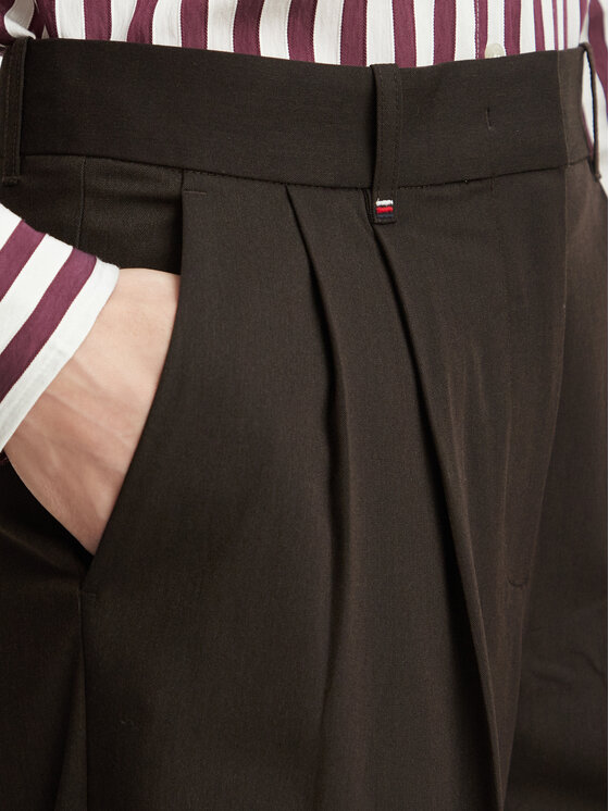 Tommy Hilfiger Tommy Hilfiger Kalhoty z materiálu Blend WW0WW51898 Hnědá Wide Leg