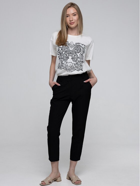 Perso Perso Bavlnené nohavice PTE233753F Čierna Regular Fit