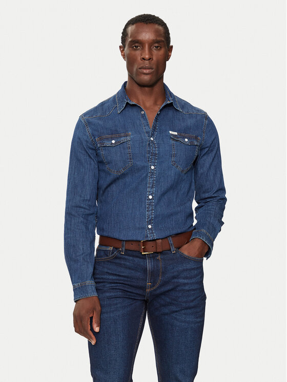 Guess džínsová košeľa M4YH02 D3PF6 Tmavomodrá Classic Fit