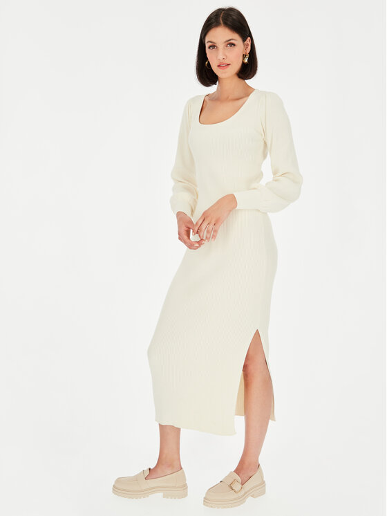 L’AF L’AF Sukienka dzianinowa Bellla Kremowy Slim Fit