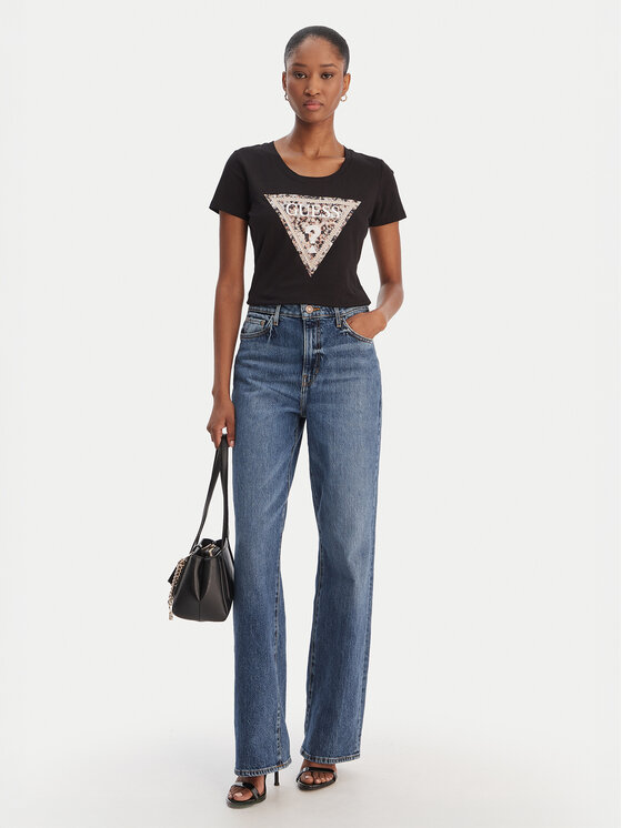 Guess Guess Tričko W6RI32 J1314 Čierna Regular Fit