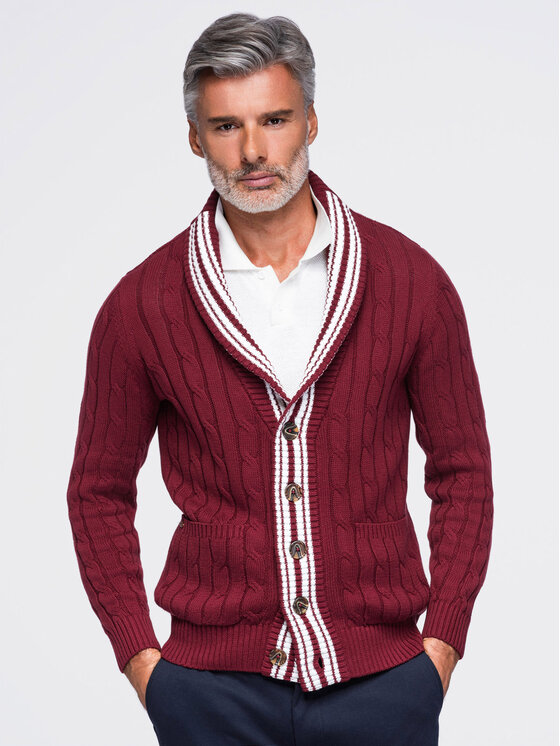 Ombre Ombre Kardigan OM-SWCD-0196 Bordowy Regular Fit