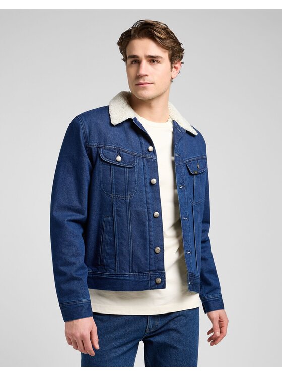 Lee Lee Kurtka jeansowa SHERPA JACKET Niebieski Regular Fit