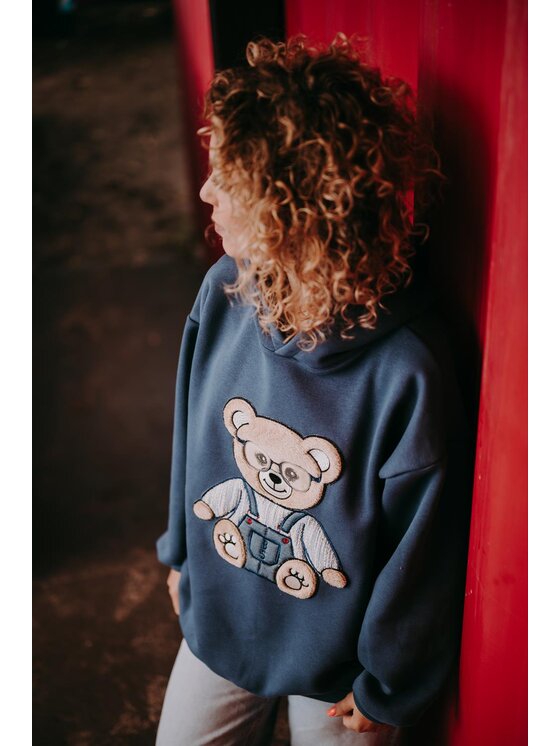 Bejbi Story Bejbi Story Bluza Bluza oversize Andy Teddy dla mamy i taty z kapturem Granatowy Oversize
