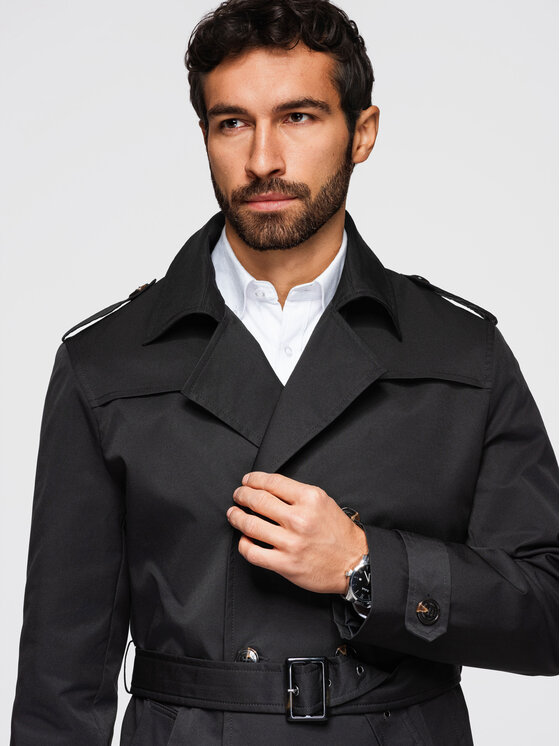 Ombre Ombre Trencz OM-COLC-0146 Czarny Slim Fit