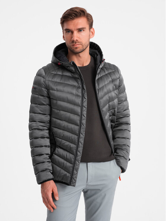 Ombre Ombre Kurtka zimowa OM-JALP-0180 Szary Regular Fit