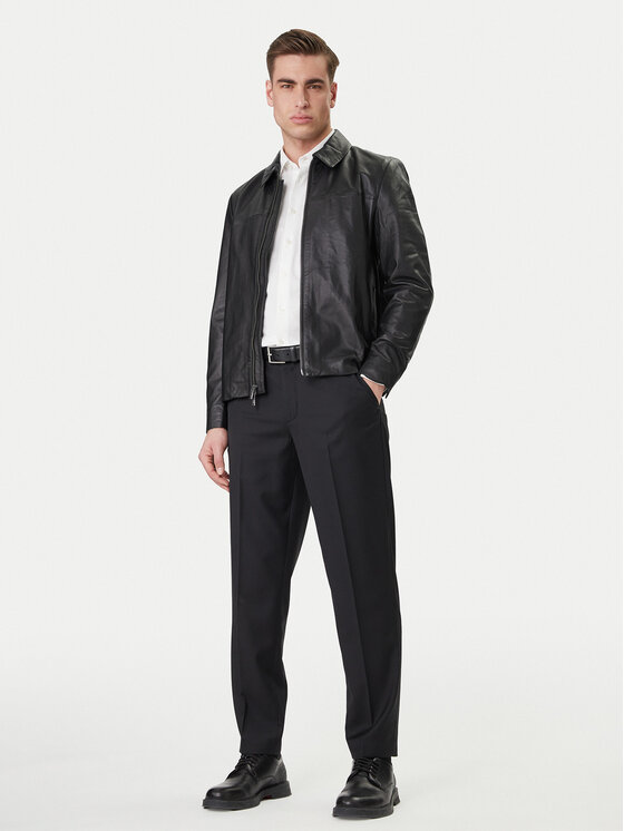 Calvin Klein Calvin Klein Kožená bunda LV04LF423G Čierna Regular Fit