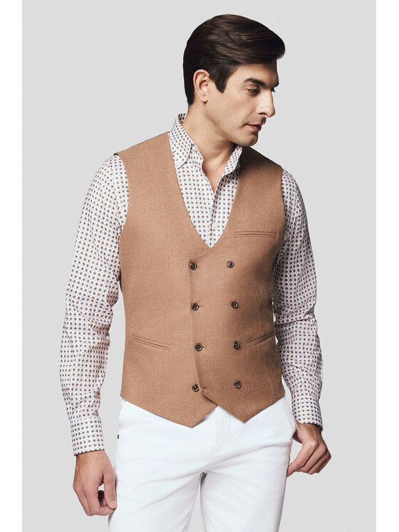 Lancerto Lancerto Kamizelka Acireale KA131125000010 Brązowy Slim Fit