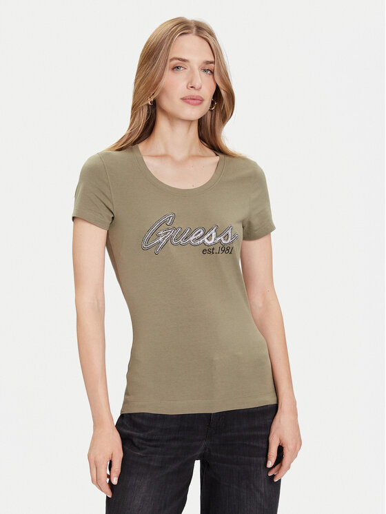 Guess Guess Tricou W5YI16 J1314 Verde Regular Fit