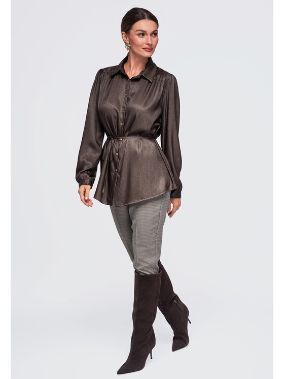Ombre Ombre Koszula OW-SH-E0071 Brązowy Relaxed Fit