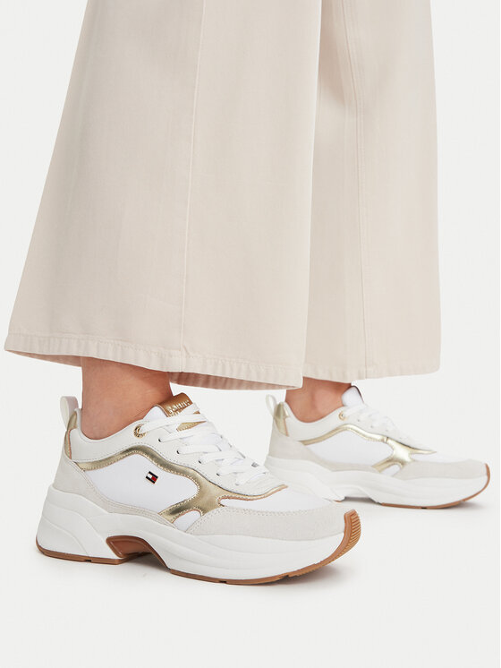 Tommy Hilfiger Tommy Hilfiger Sneakersy Th Chunky Runner Metallic FW0FW09204 Écru