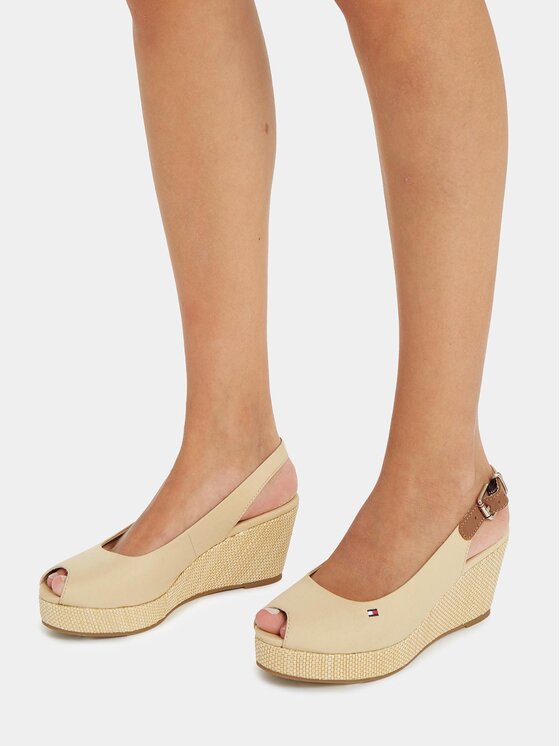 Tommy Hilfiger Tommy Hilfiger Espadrilles Iconic Elba Sling Back Wedge FW0FW04788 Bēšs
