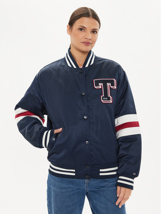 Tommy Jeans Bomber stila jaka Letterman DW0DW18306 Tumši zils Relaxed Fit