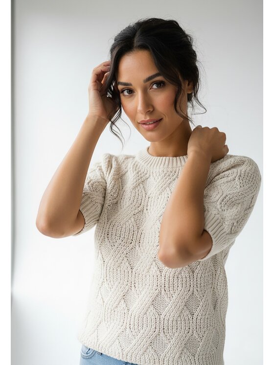 FIGL FIGL Sweter M1261 Beżowy Regular Fit