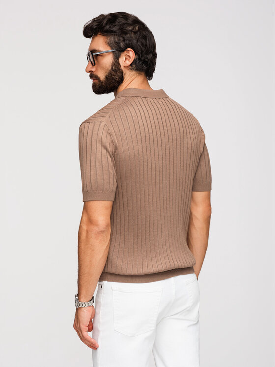 Ombre Ombre Polo OM-POSS-0169 Brązowy Slim Fit