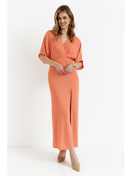 Makover Makover Sukienka codzienna K163 Pomarańczowy Modern Fit