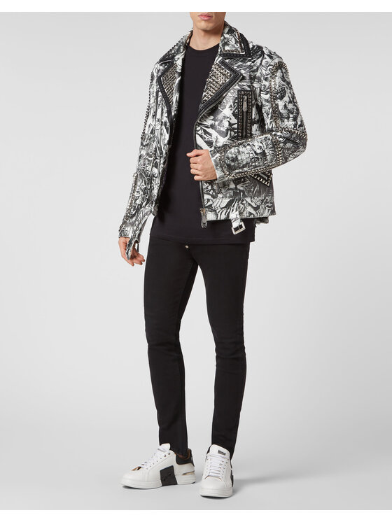 PHILIPP PLEIN PHILIPP PLEIN Kožená bunda 4755 Bílá Slim Fit