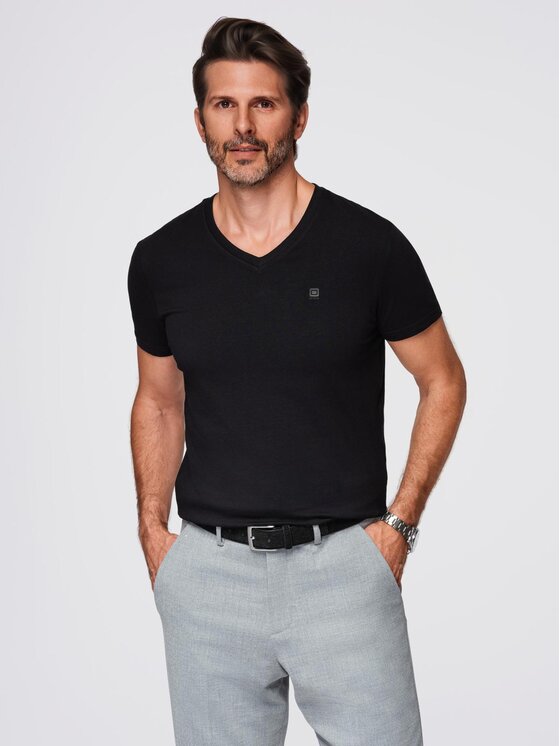 Ombre Ombre T-Shirt OM-TSCT-0106 Czarny Slim Fit