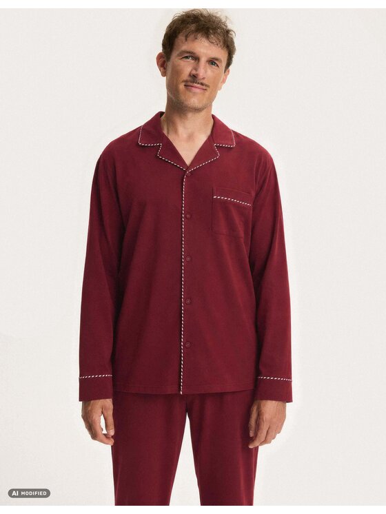 Esotiq Esotiq Piżama 46410 Bordowy Relaxed Fit