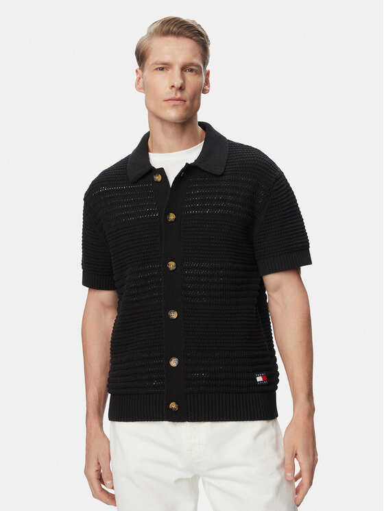 Tommy Jeans Cămașă Crochet DM0DM23373 Negru Regular Fit