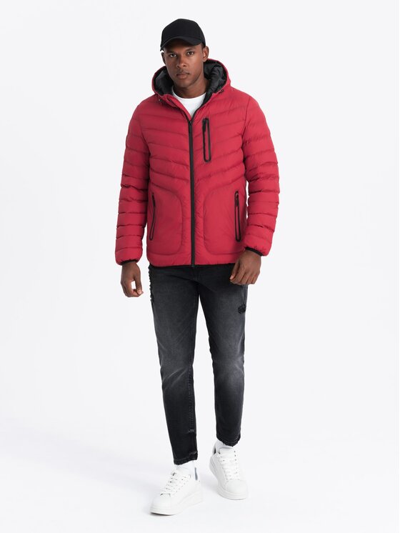 Ombre Ombre Kurtka puchowa OM-JALP-0179 Czerwony Regular Fit