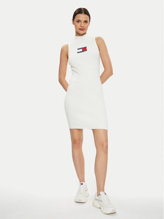 Tommy Jeans Tommy Jeans Rochie tricotată Center Flag DW0DW18607 Écru Slim Fit