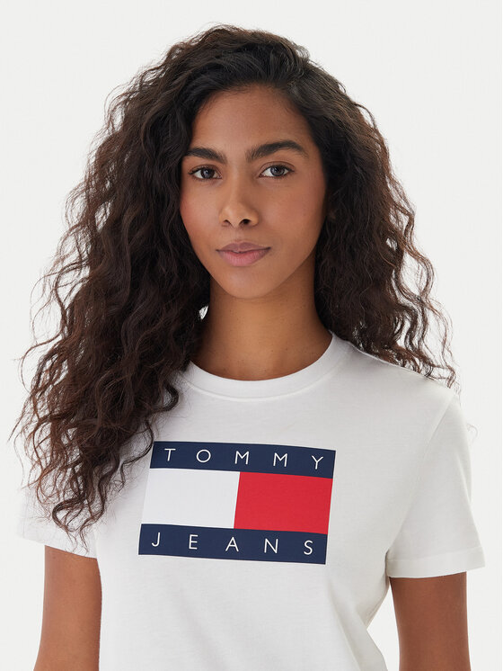 Tommy Jeans Tommy Jeans Tričko Flag DW0DW22562 Écru Regular Fit
