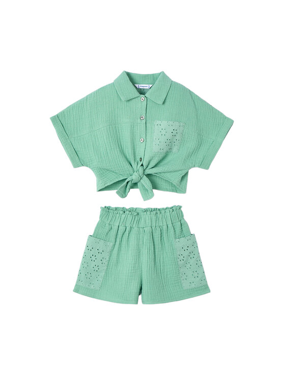Mayoral Mayoral Set cămașă și șorturi din material textil 3210 Verde Regular Fit