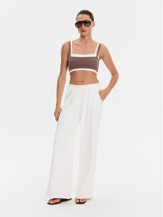 Nudyess Nudyess Spodnie materiałowe Canvas z prążka Kremowy Relaxed Fit