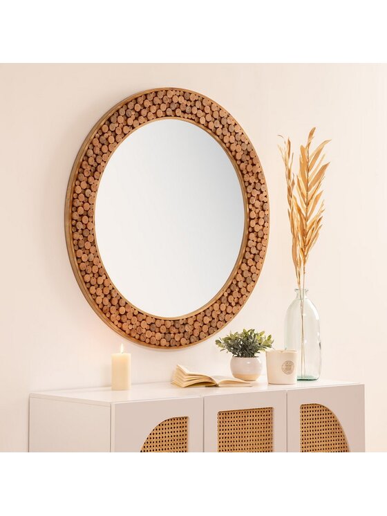 MIAhome MIAhome Lustro okrągłe drewniane Inori 99 cm Brązowy