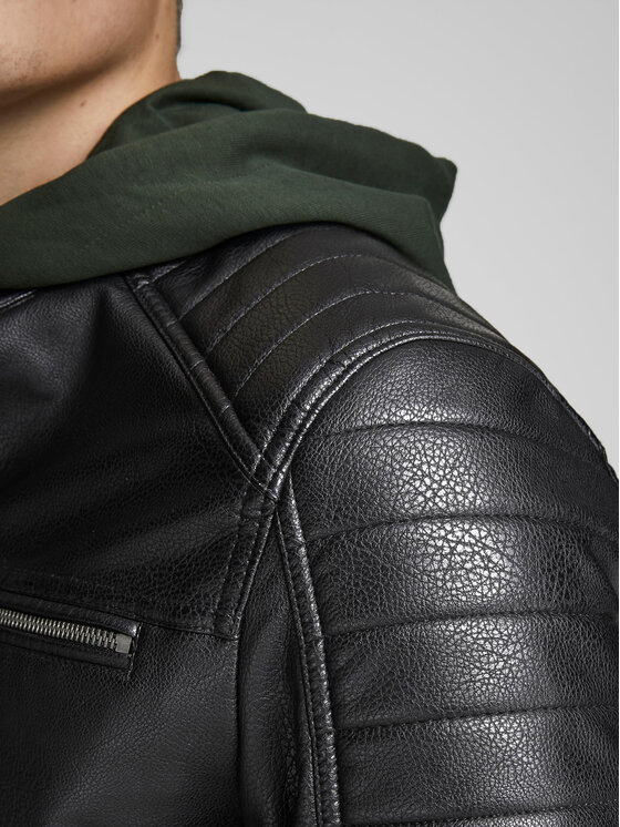 Jack & Jones Jack & Jones Bunda z imitace kůže Rocky 12147218 Černá Regular Fit