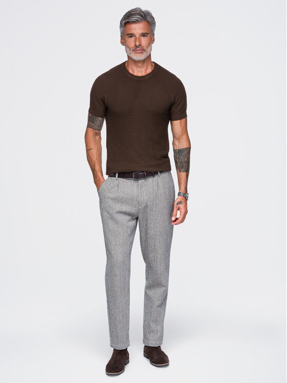 Ombre Ombre T-Shirt OM-TSCT-0303 Tmavě hnědá Slim Fit